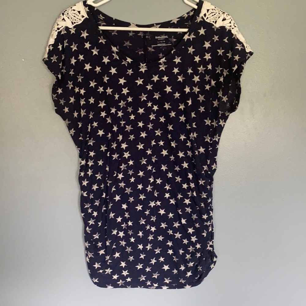 Maternity shirt lace sleeves large stars navy